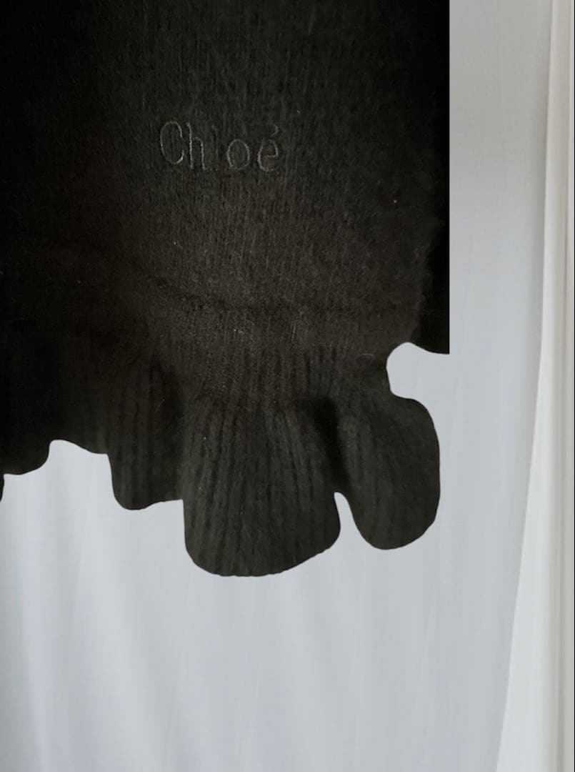 【美品】Chloéアンゴラウール ケープ大判ニット フリルストール半円形ポンチョ