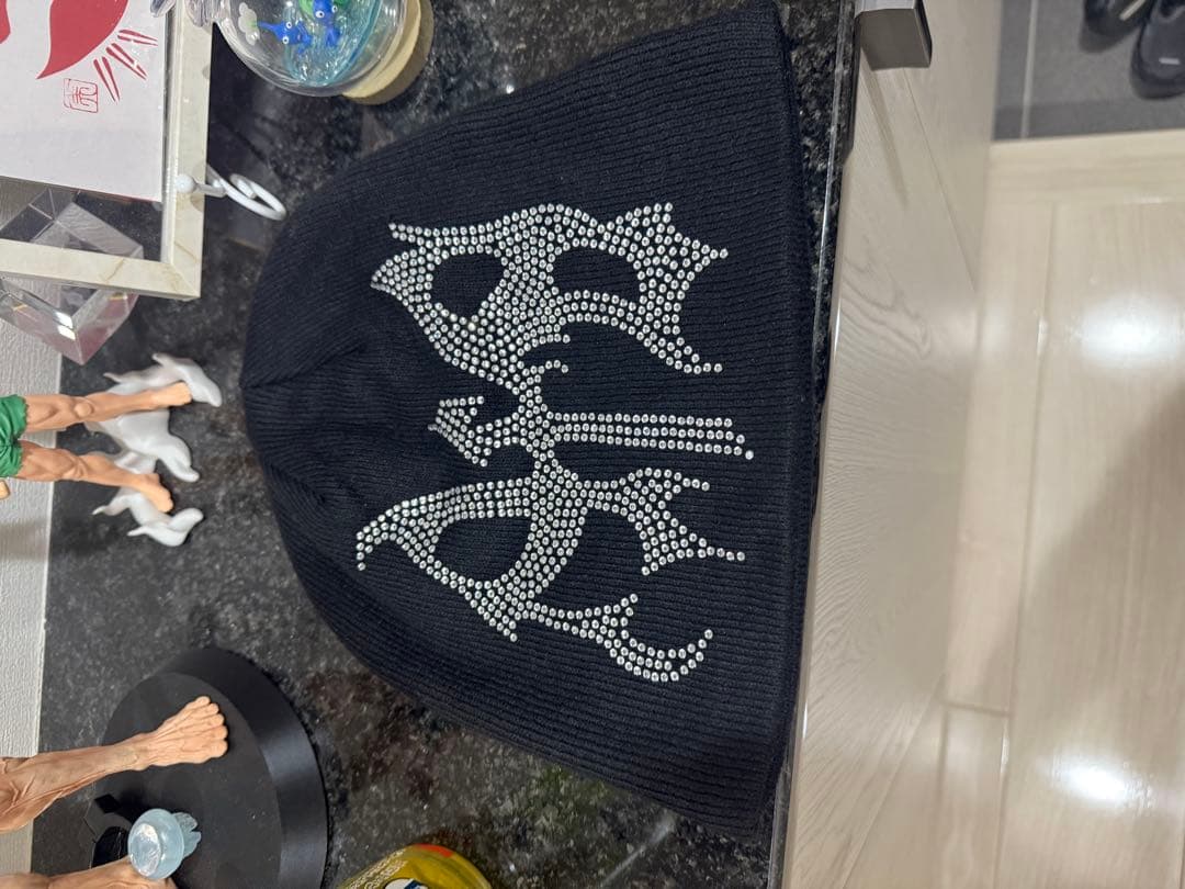 黒 AFBビーニーストーン装飾 ニット帽 Fサイズ