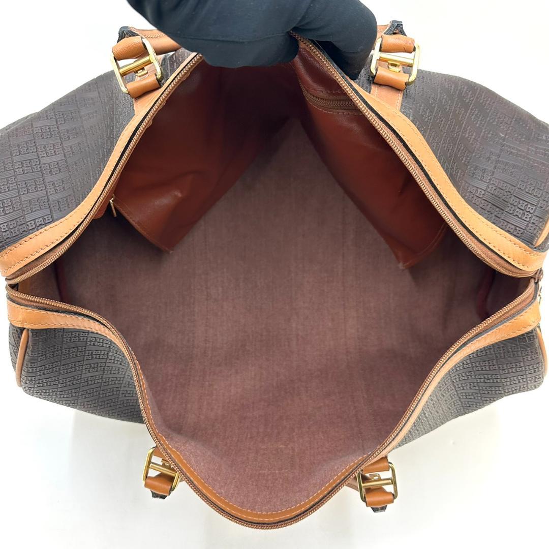 BALLY バリー ボストンバッグ 旅行用バッグ Bロゴ総柄 ゴールド金具 茶