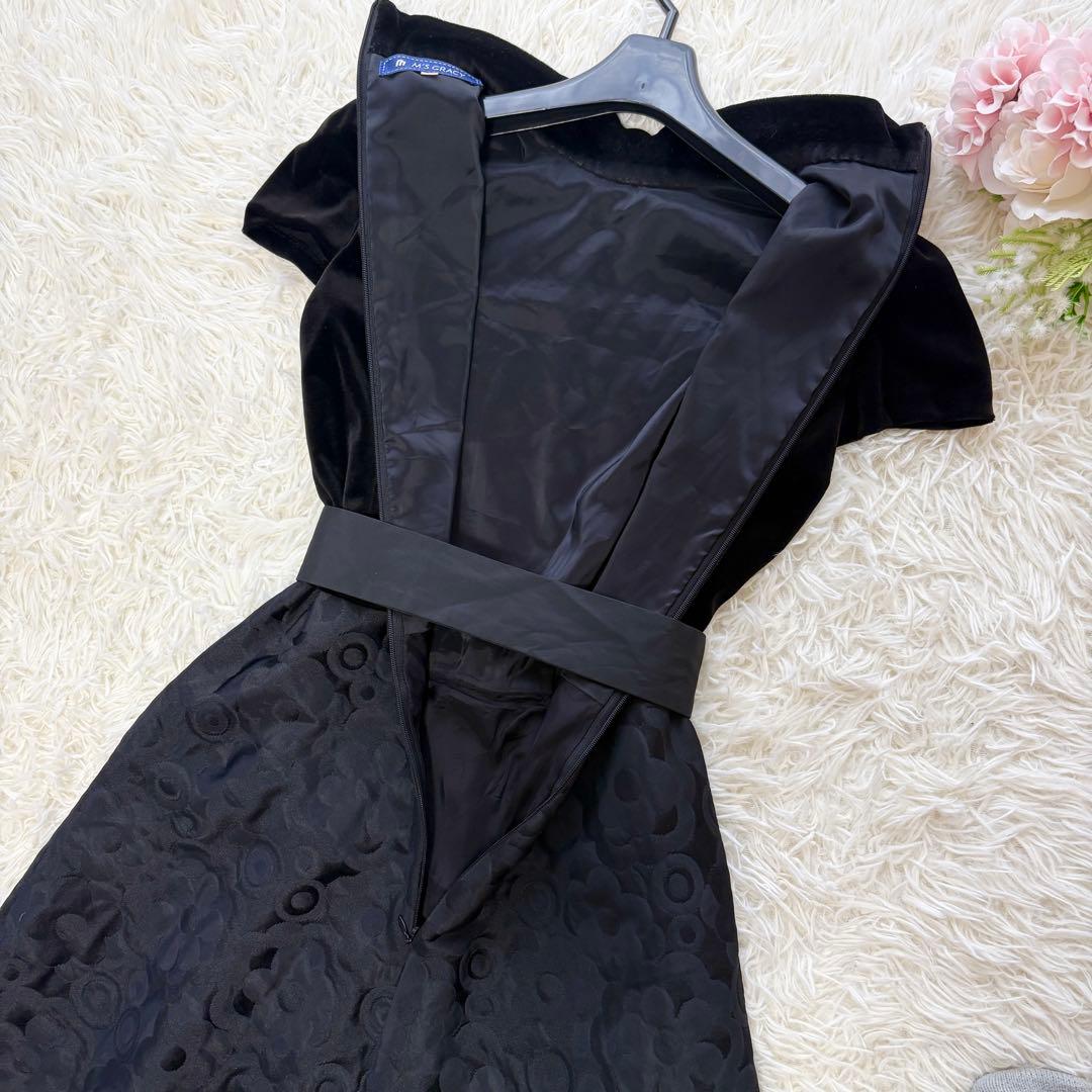 【美品】リボン　ジャガード　ベロア エムズグレイシー　切り替え ワンピース 38