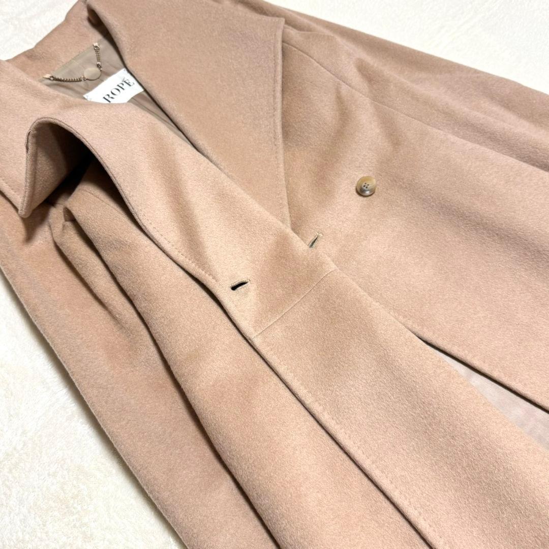 美品 ロペ カシミヤ混 ビッグカラー ロングコート ベルト キャメル 40