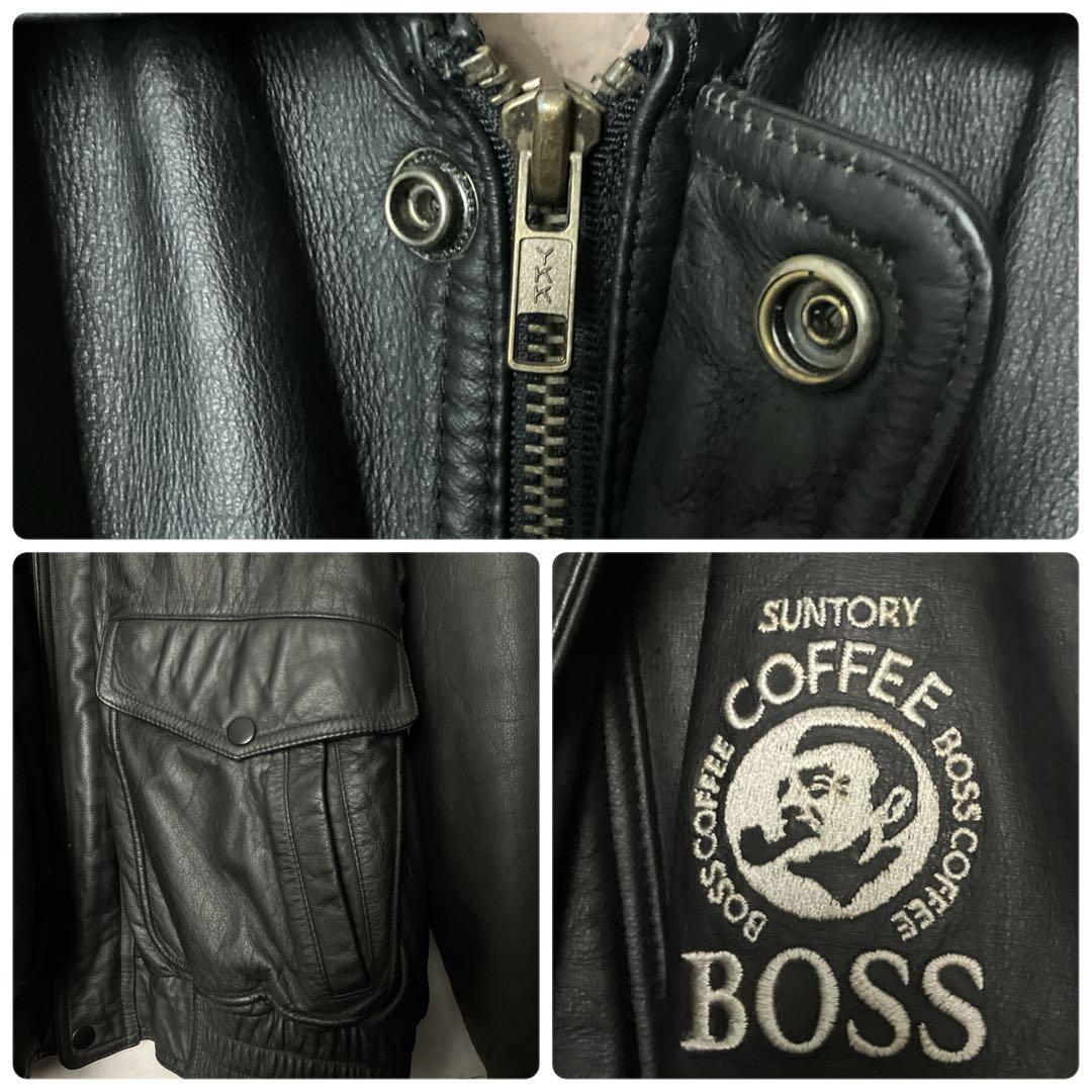 希少】サントリー BOSS☆革ジャン レザー 初代ボスジャン ビッグ刺繍