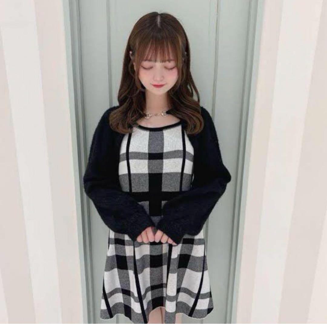 evelyn エブリン ボレロチェックOP 黒 ニットワンピース - メルカリ