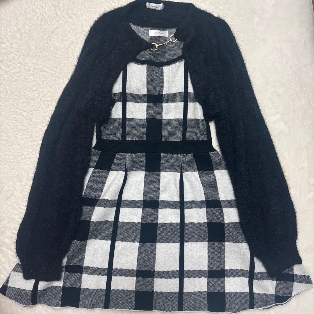 evelyn エブリン ボレロチェックOP 黒 ニットワンピース - メルカリ