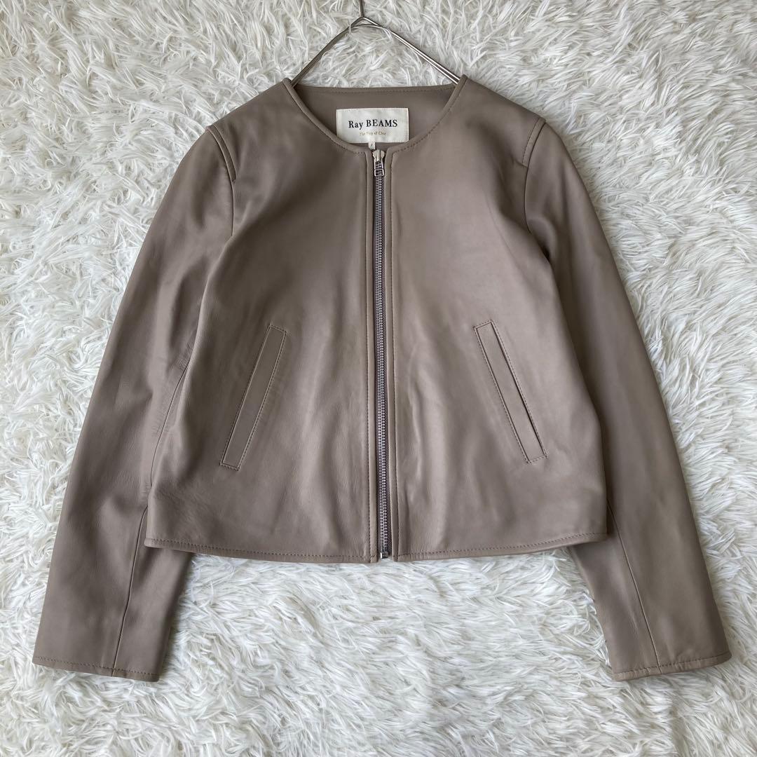極美品】 ビームス ラム 羊革 ノーカラー ライダースジャケット