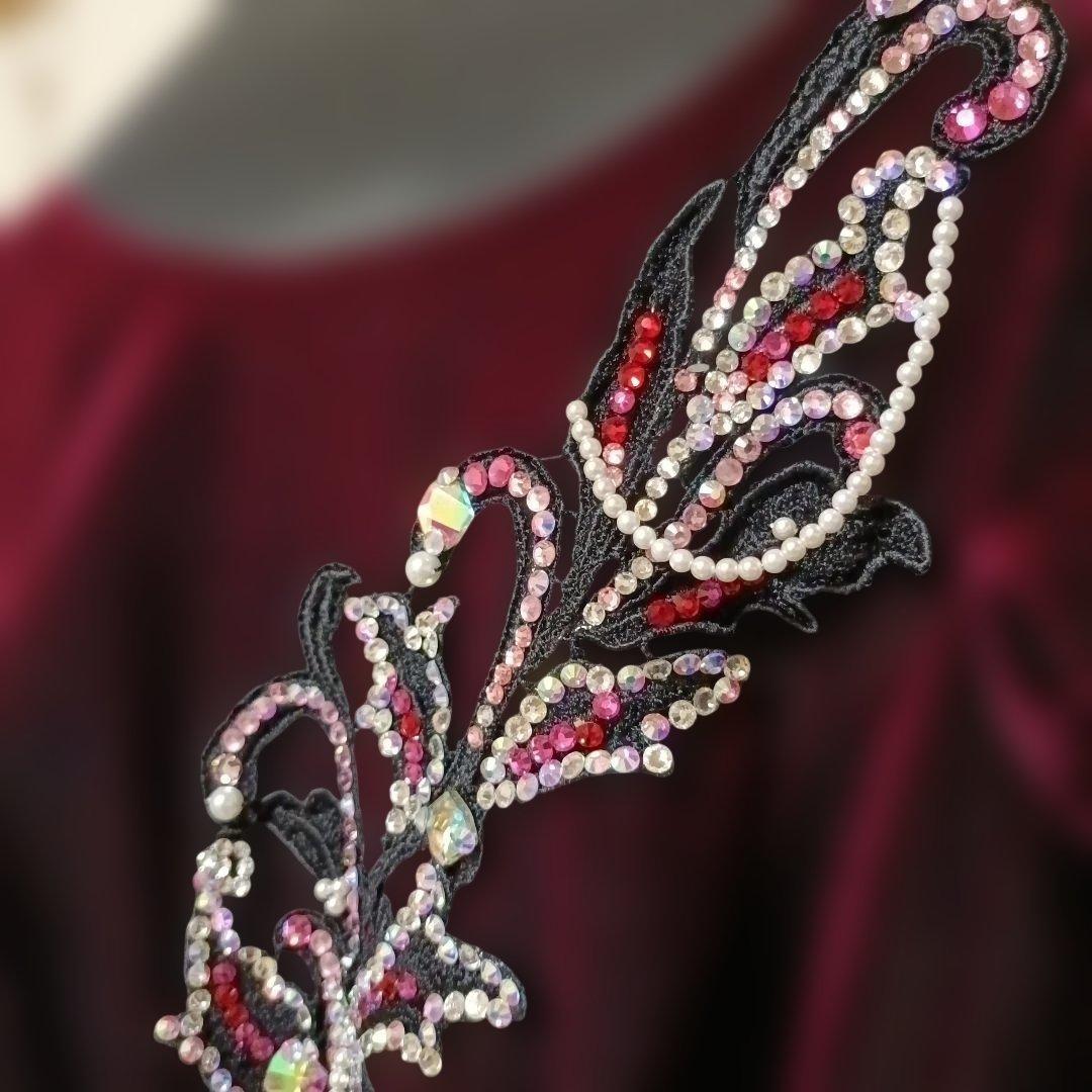 チャコット 社交ダンスドレス ワインレッド 花柄