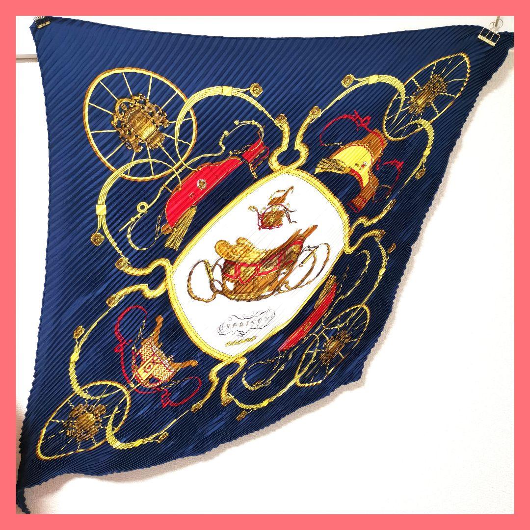 【美品】HERMESエルメス SPRINGSプリーツスカーフ着画ショール鑑定済