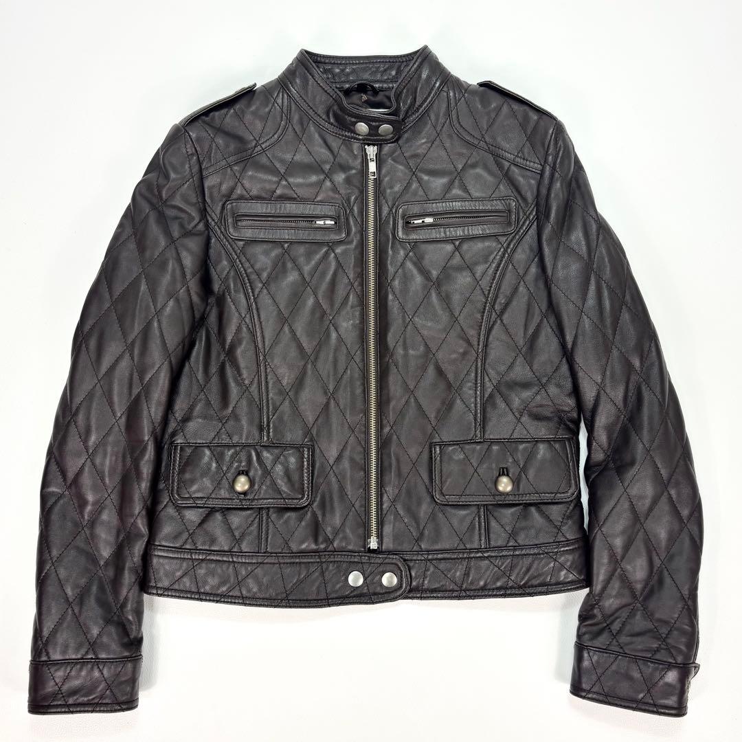 バルマン キルティング ラムレザー シングルライダースジャケット 焦茶