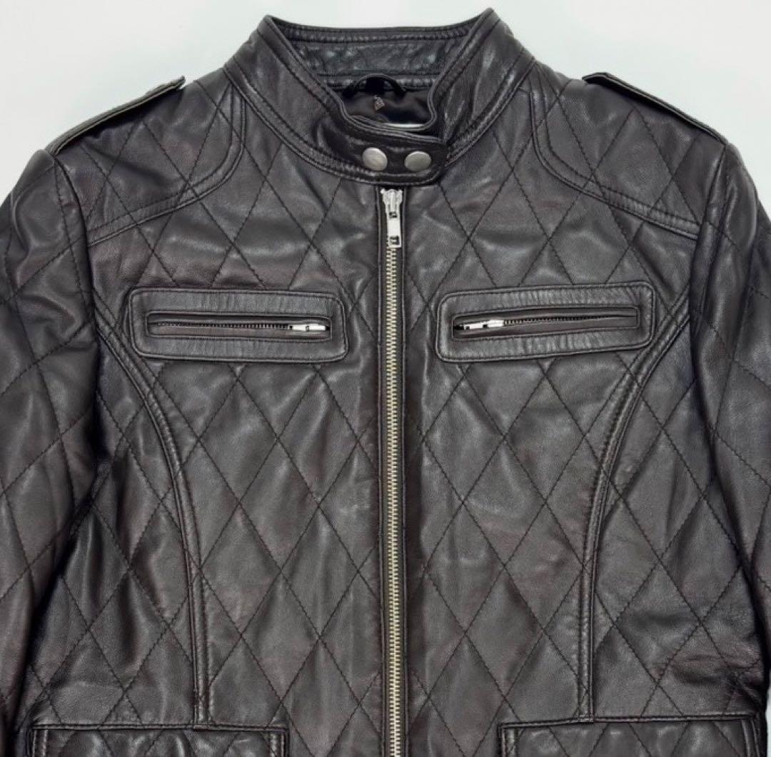 バルマン キルティング ラムレザー シングルライダースジャケット 焦茶