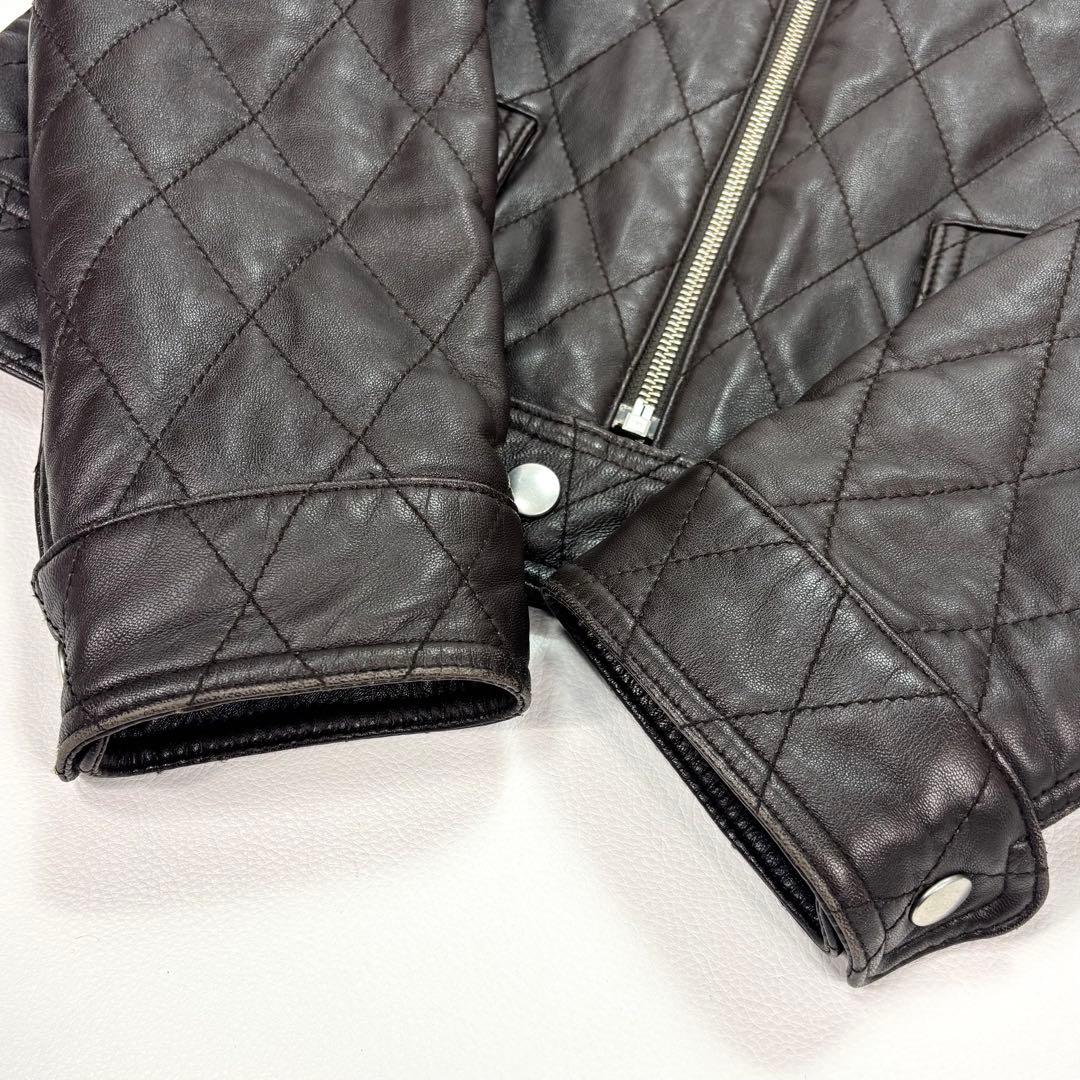 バルマン キルティング ラムレザー シングルライダースジャケット 焦茶