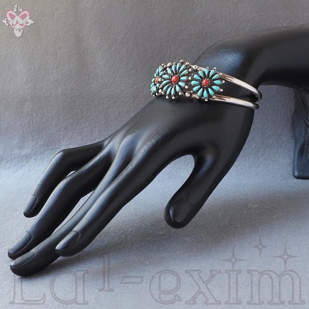 36個 ターコイズ コーラル 小花 インディアンジュエリー 925 銀 バングル