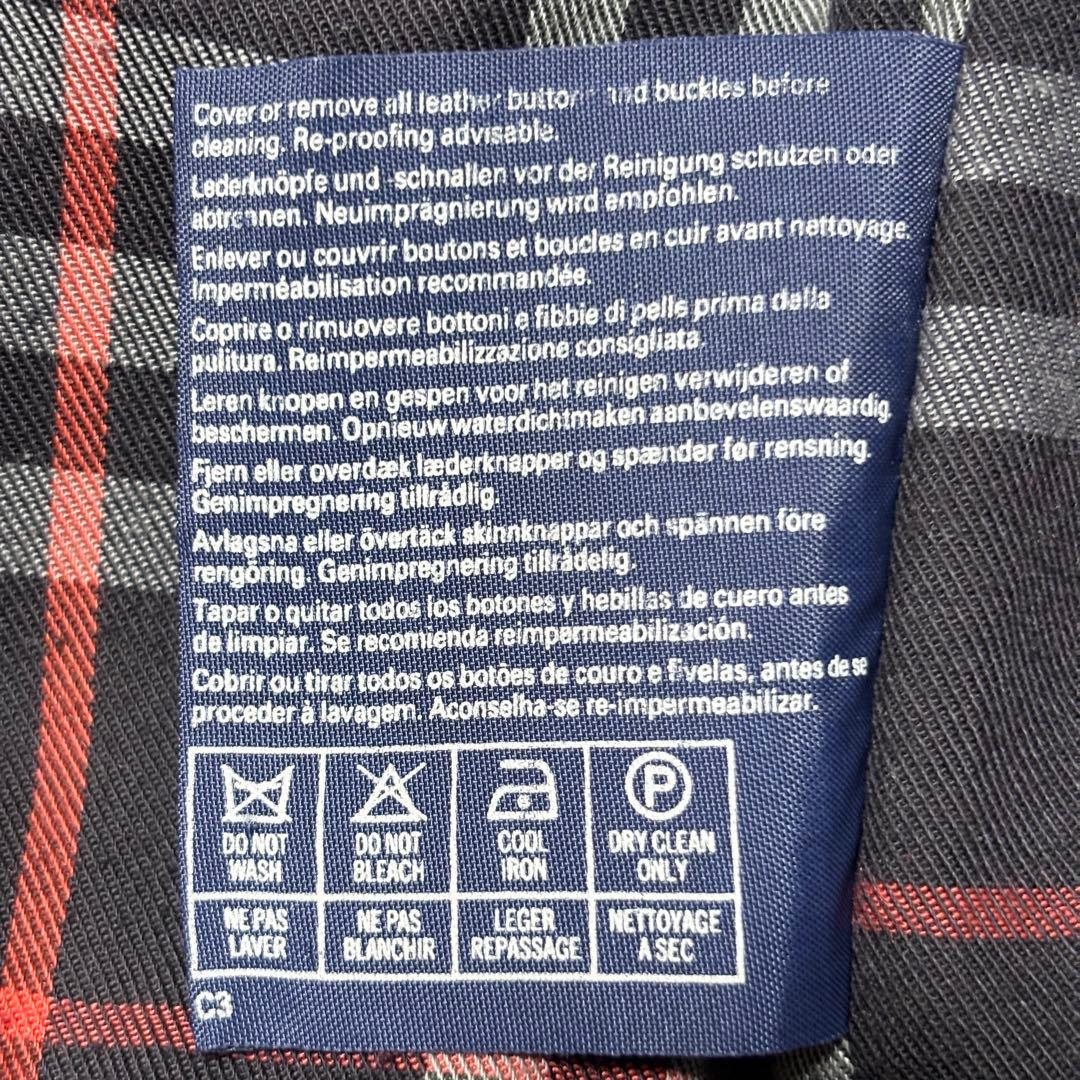 Burberry 英国製 ステンカラーコート ネイビー ノバチェック XL相当