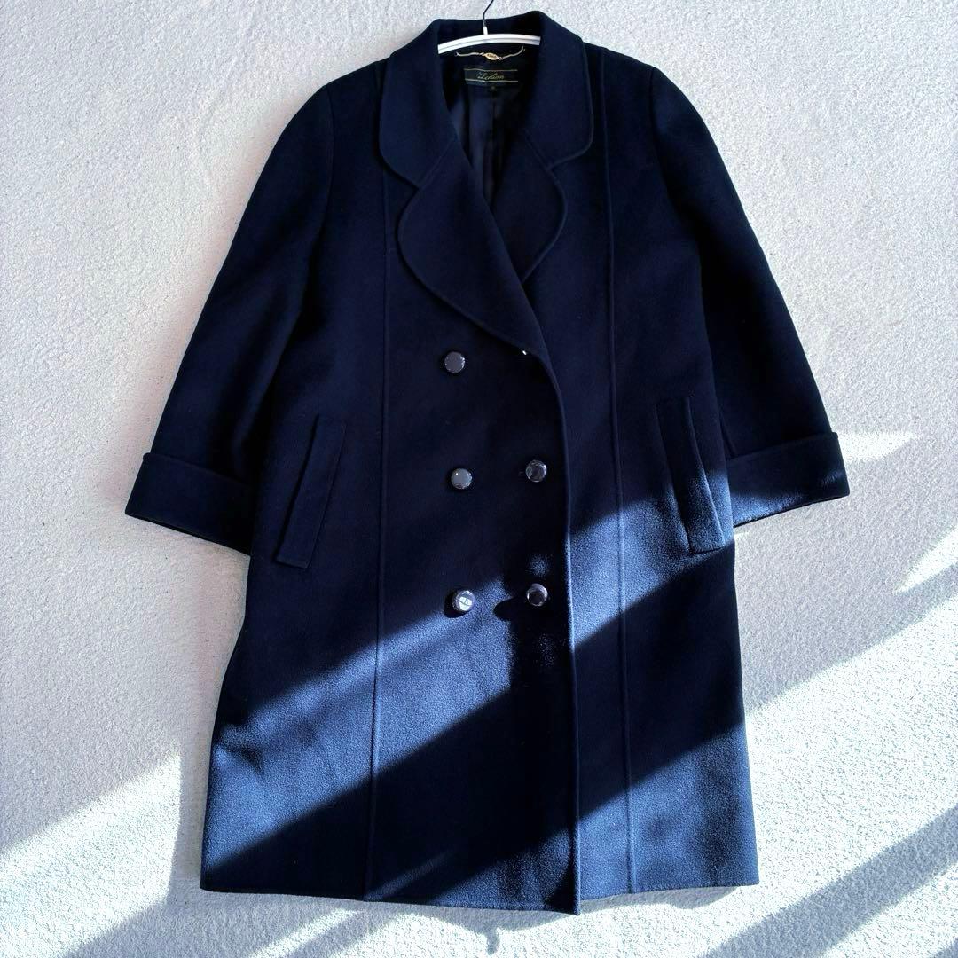 【極美品　ゆったり】レリアン　カシミヤ ロングコート　ネイビー　ハンドメイド