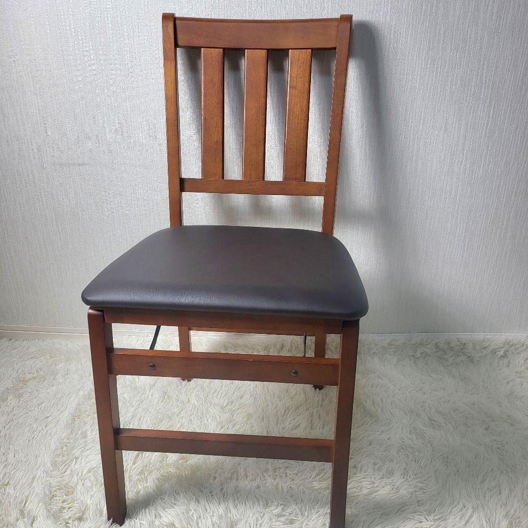 【美品】 木製ダイニングチェア 折りたたみ式 収納 3脚セット 天然木