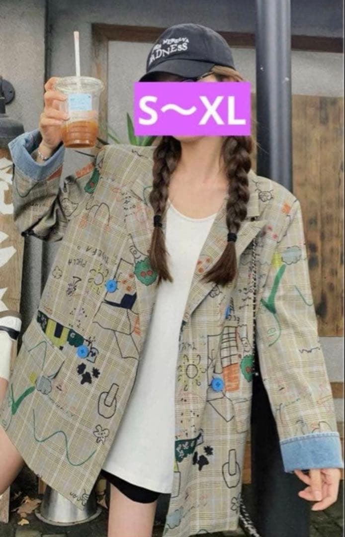 落書き風グレンチェックジャケット ジヨン ジヨコス GD ジードラゴン