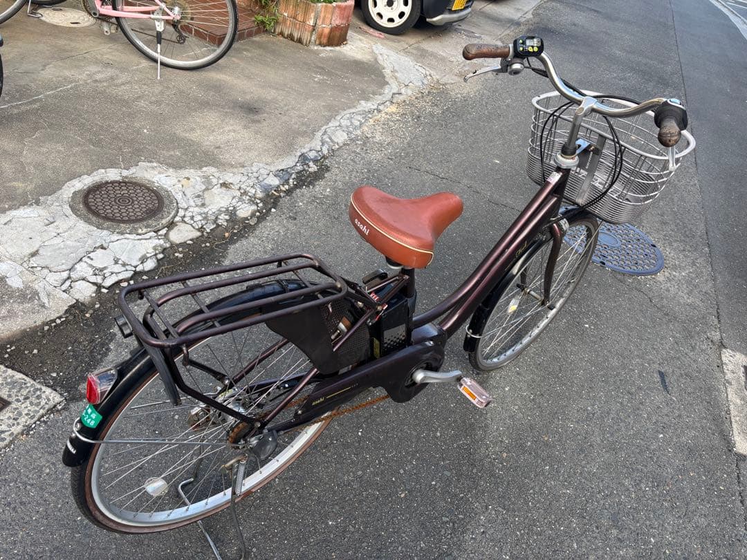 あさひサイクルブランド電動アシスト自転車 ブラウン 前カゴ付き充電器