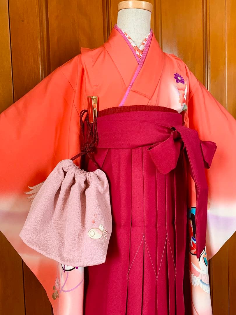 卒園式や七五三に 女の子の袴セット 百人一首大会にも 正絹振袖 正統派