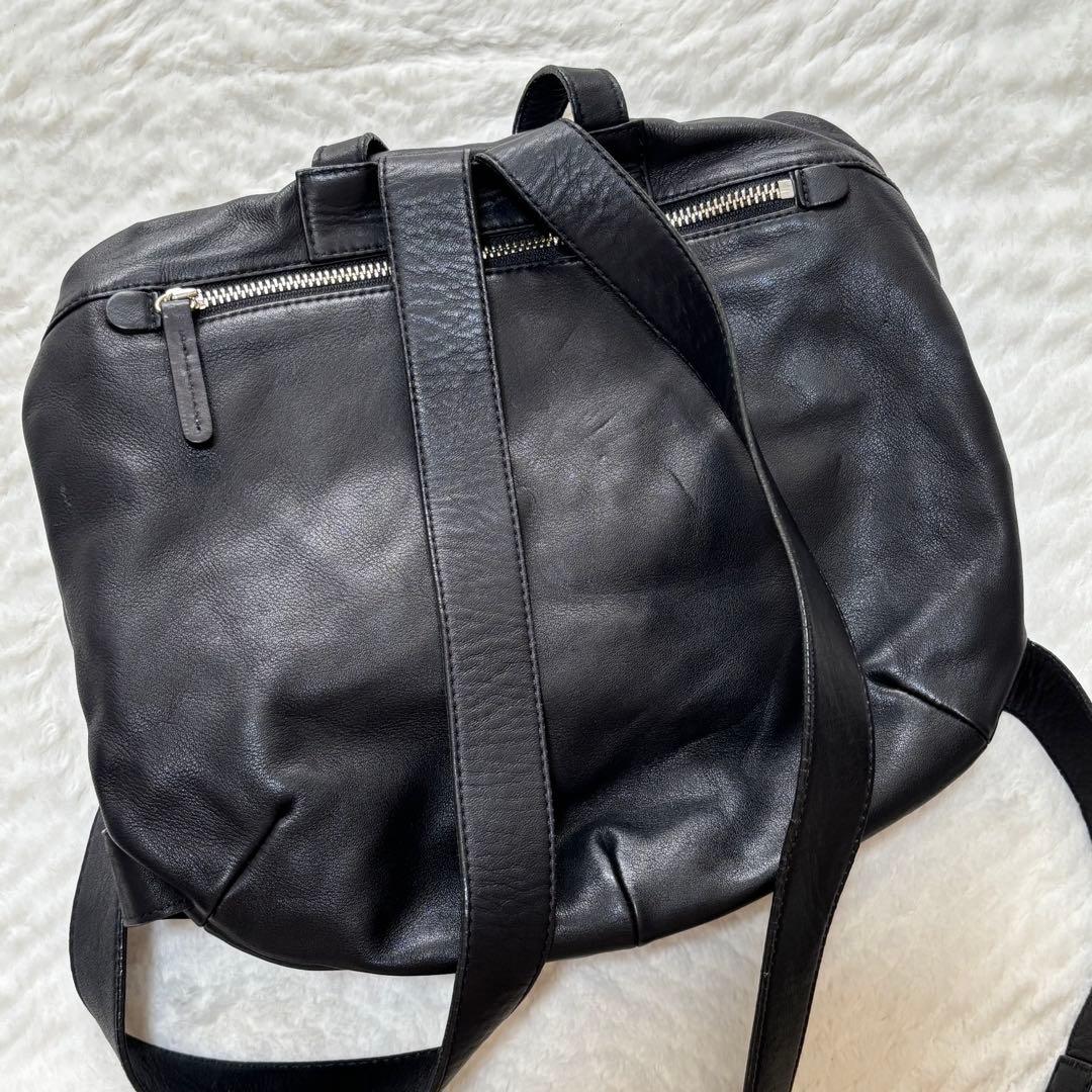 カワカワ リュック レザー 革 ブラック 黒 リュック がま口 バックパック