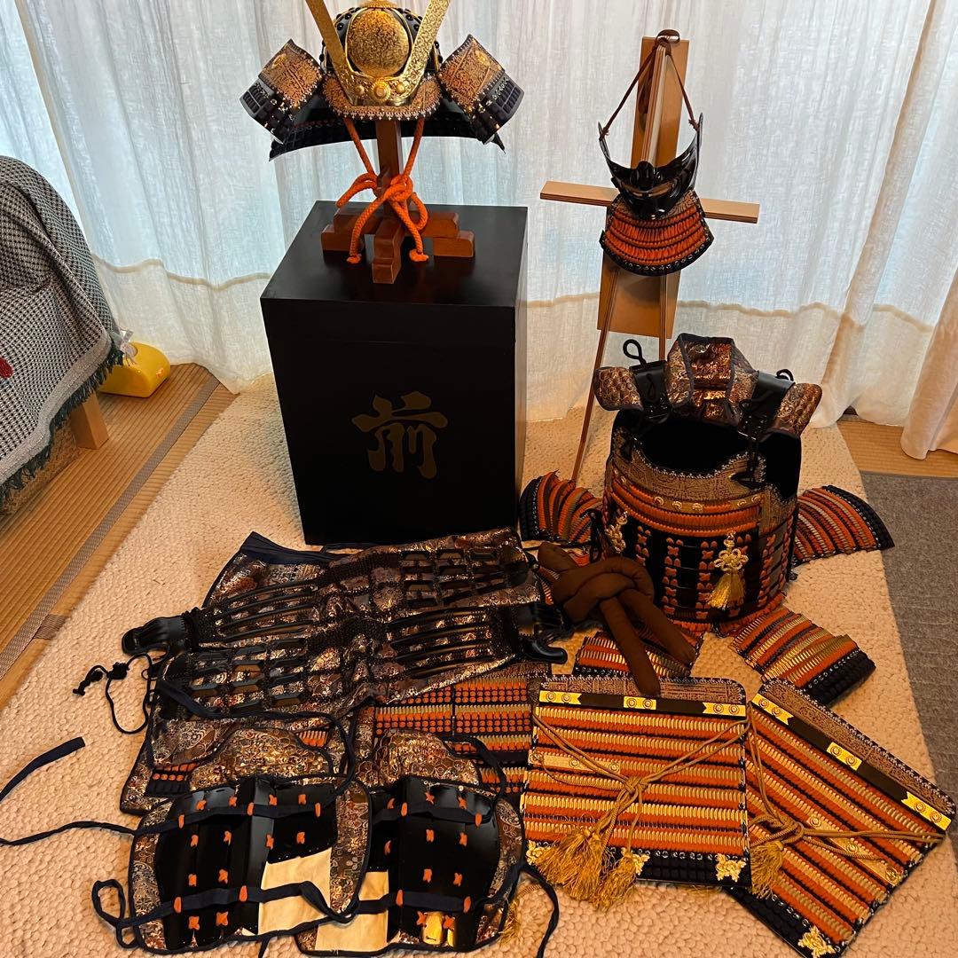 【丸武工房製】美品！【現代甲冑等身大】（未使用品）紺•白•茶威糸 黒胴具足一式