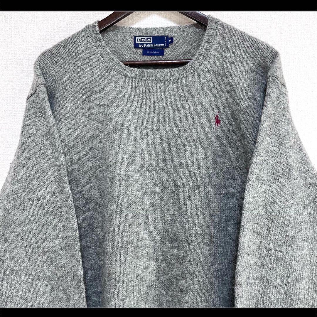 ポロ ラルフローレン ニット セーター グレー 赤ポニー刺繍 ウール M