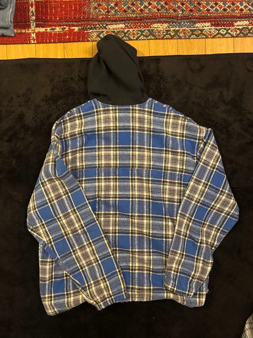 90s USA製 NO FEAR チェック フード シャツ M ハーフスナップ