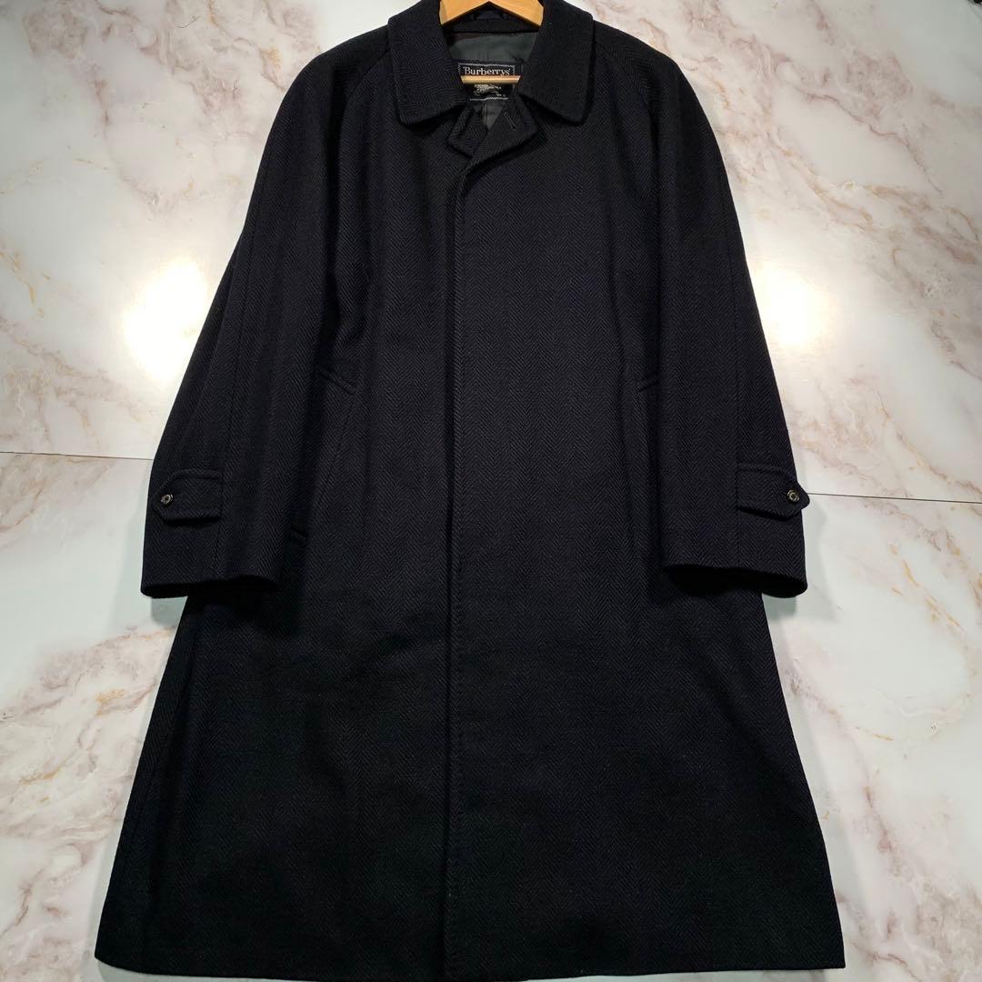 着丈107㎝ BURBERRYS カシミヤ混 ヘリンボーン ロングコート