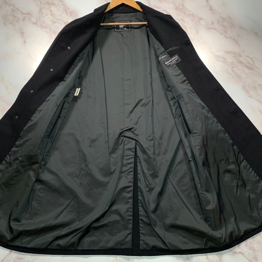 着丈107㎝ BURBERRYS カシミヤ混 ヘリンボーン ロングコート