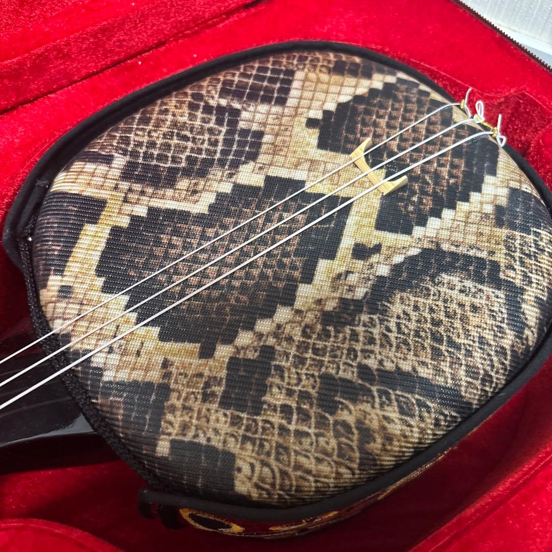 沖縄三線 人工皮 蛇柄 三味線　和楽器 ケース付