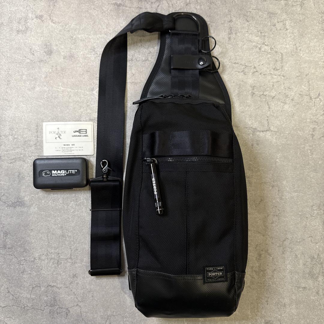 【美品】PORTER ポーター ヒート スリングバック ブラック ボディバック