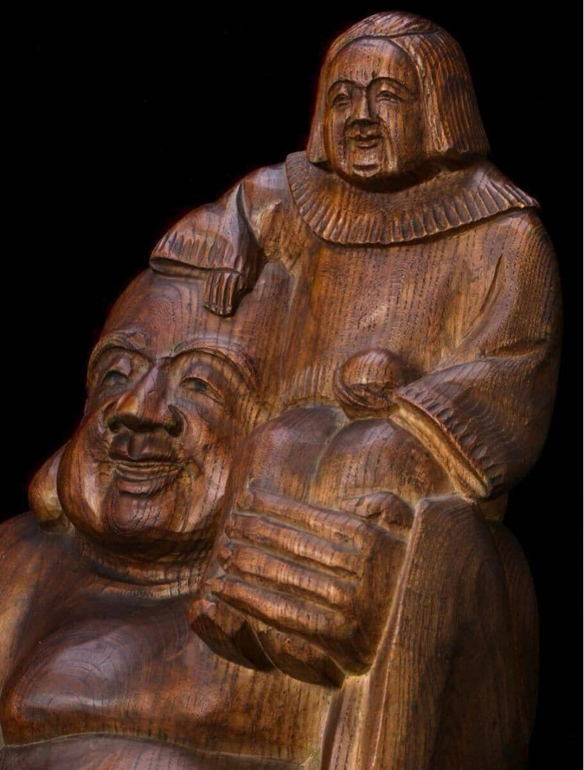 【越後出雲崎の名工・楽意 米眞作】木彫「童子布袋尊像」 高さ45cm 置物