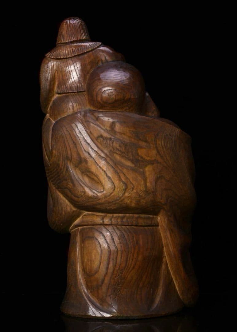 【越後出雲崎の名工・楽意 米眞作】木彫「童子布袋尊像」 高さ45cm 置物