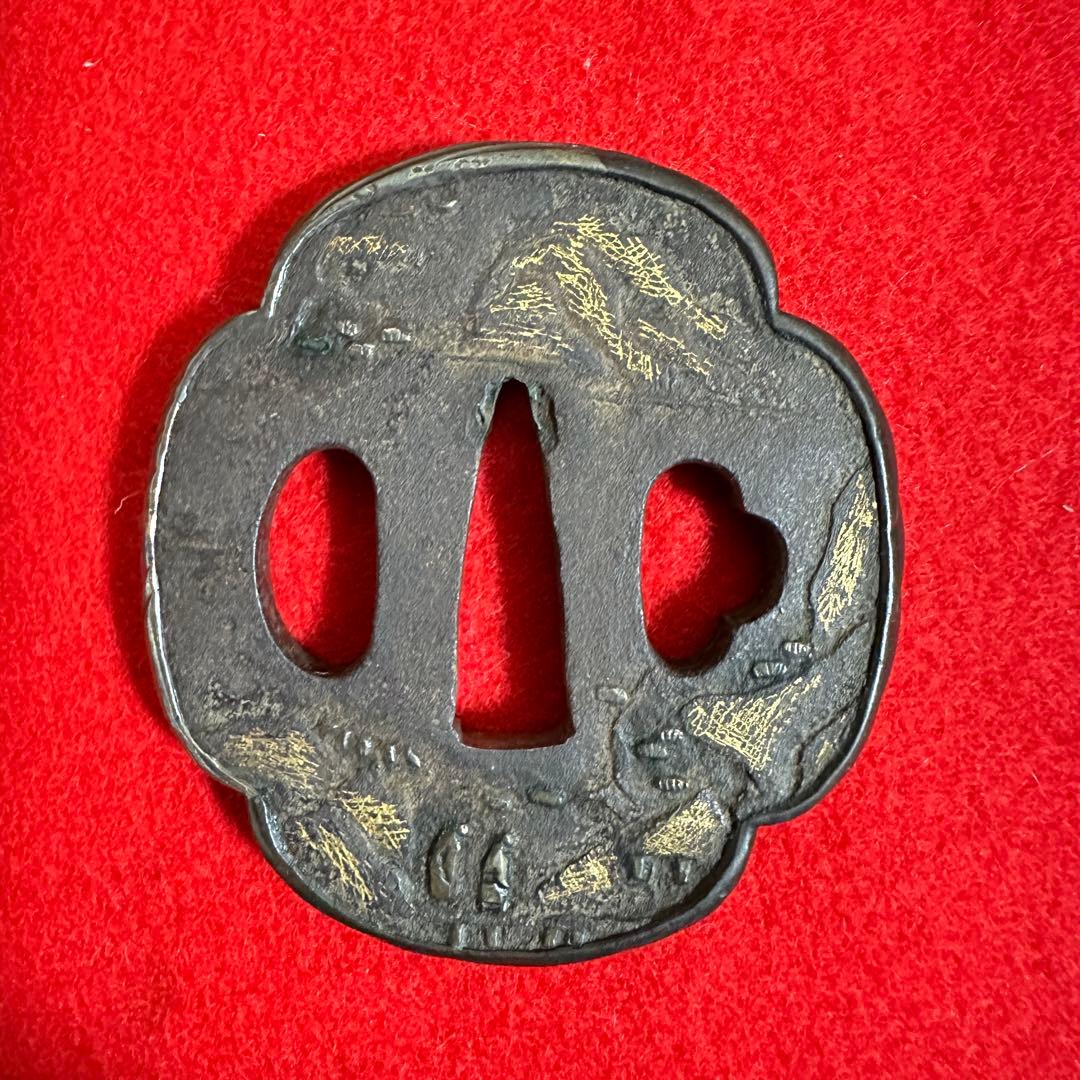 鉄地 金象嵌刀装具 鍔 刀鍔 骨董品 鉄地 鐔 武具 鉄