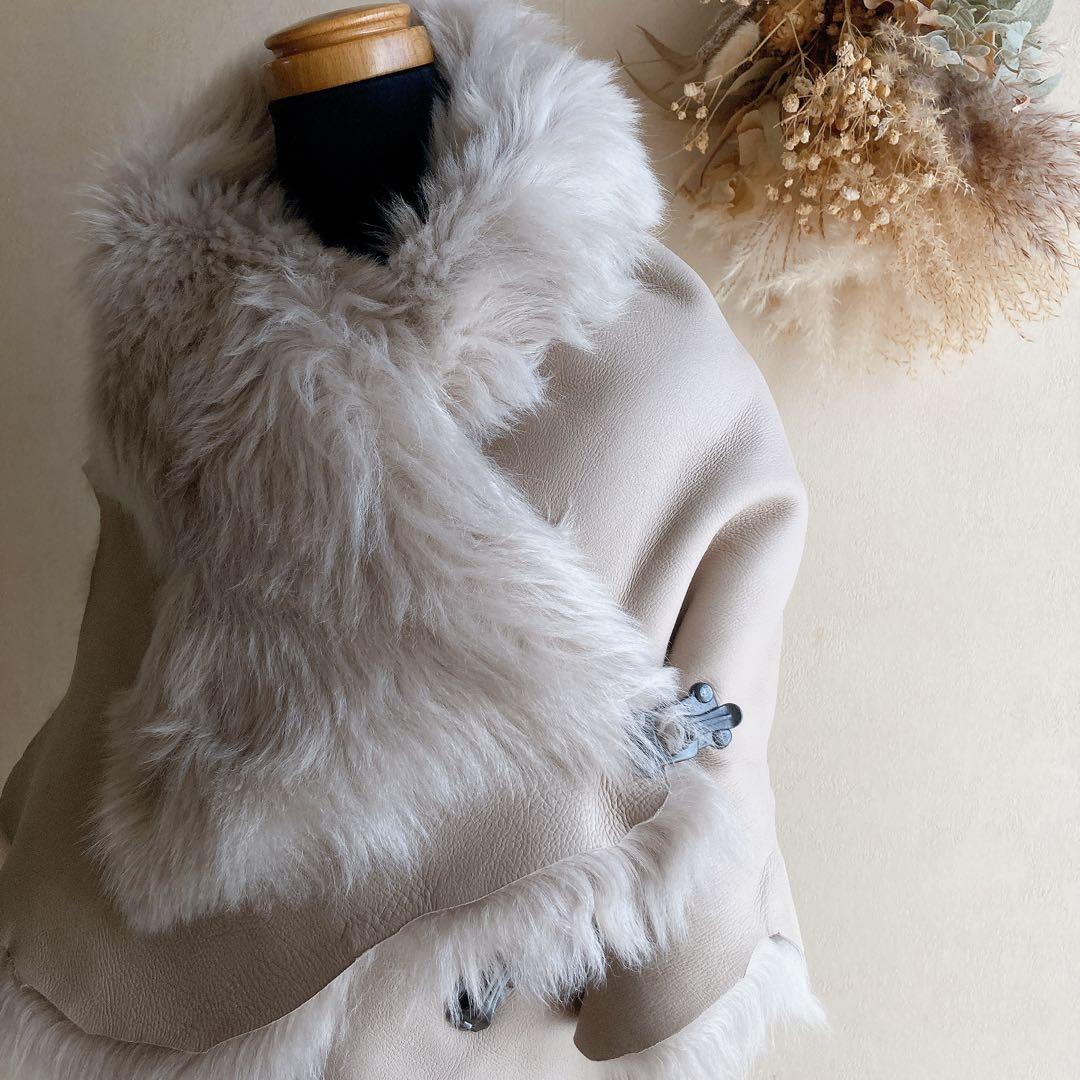 カールドノヒュー ムートン ファー ショール ストール ケープ グレージュ