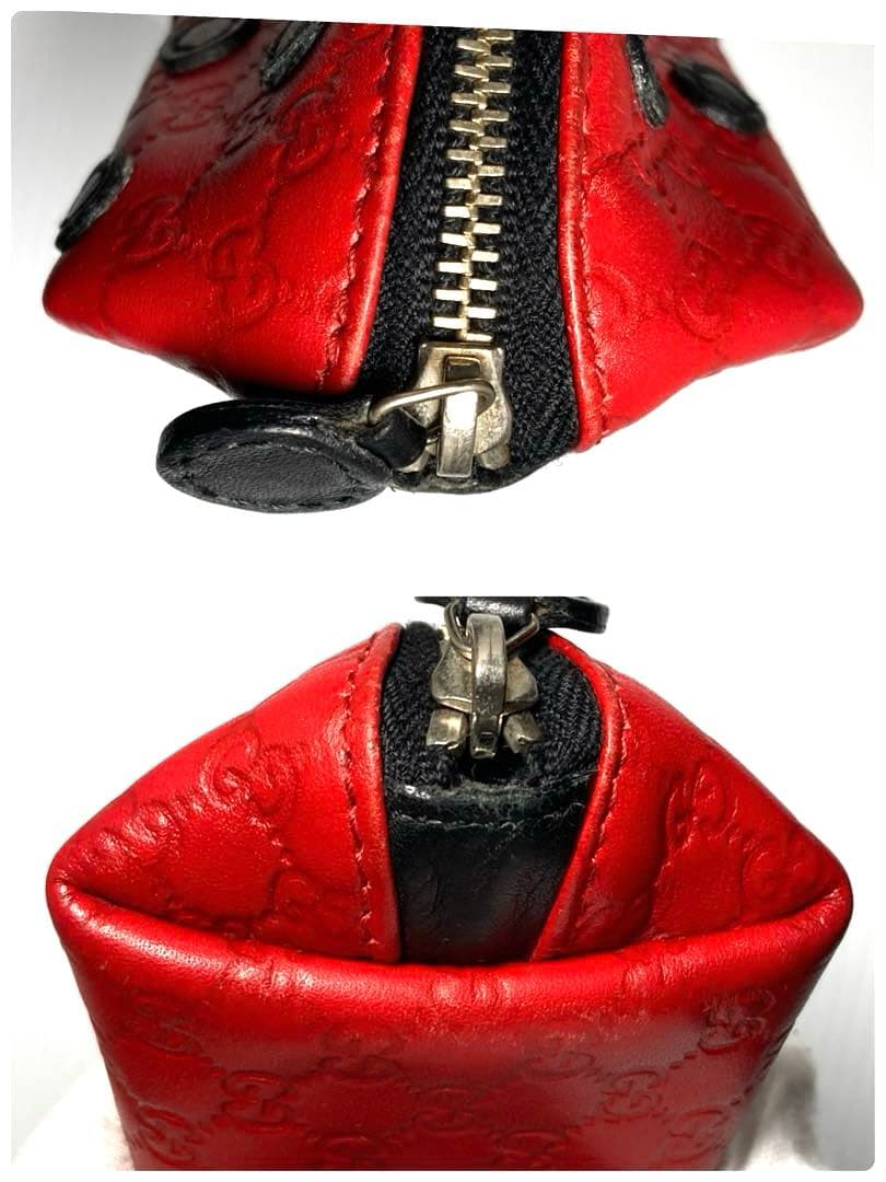 良品 グッチ グッチシマ レザー てんとう虫 コインケース ミニポーチ