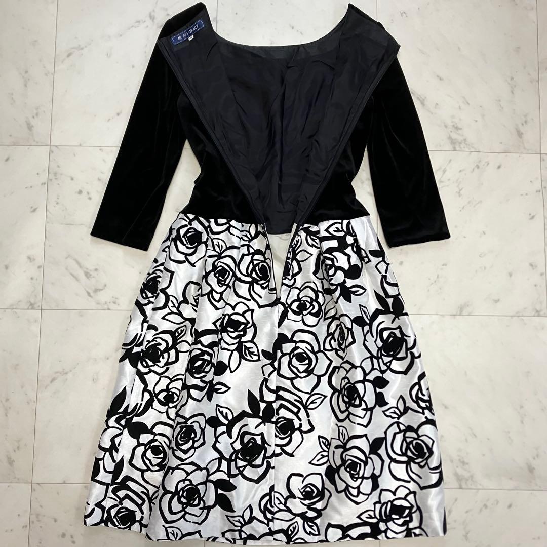 ピンクうさぎ様 美品 エムズグレイシー ベロア ワンピース バラ 異素材 切替