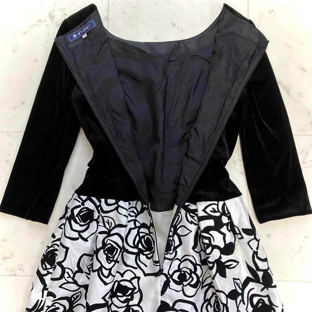 ピンクうさぎ様 美品 エムズグレイシー ベロア ワンピース バラ 異素材 切替