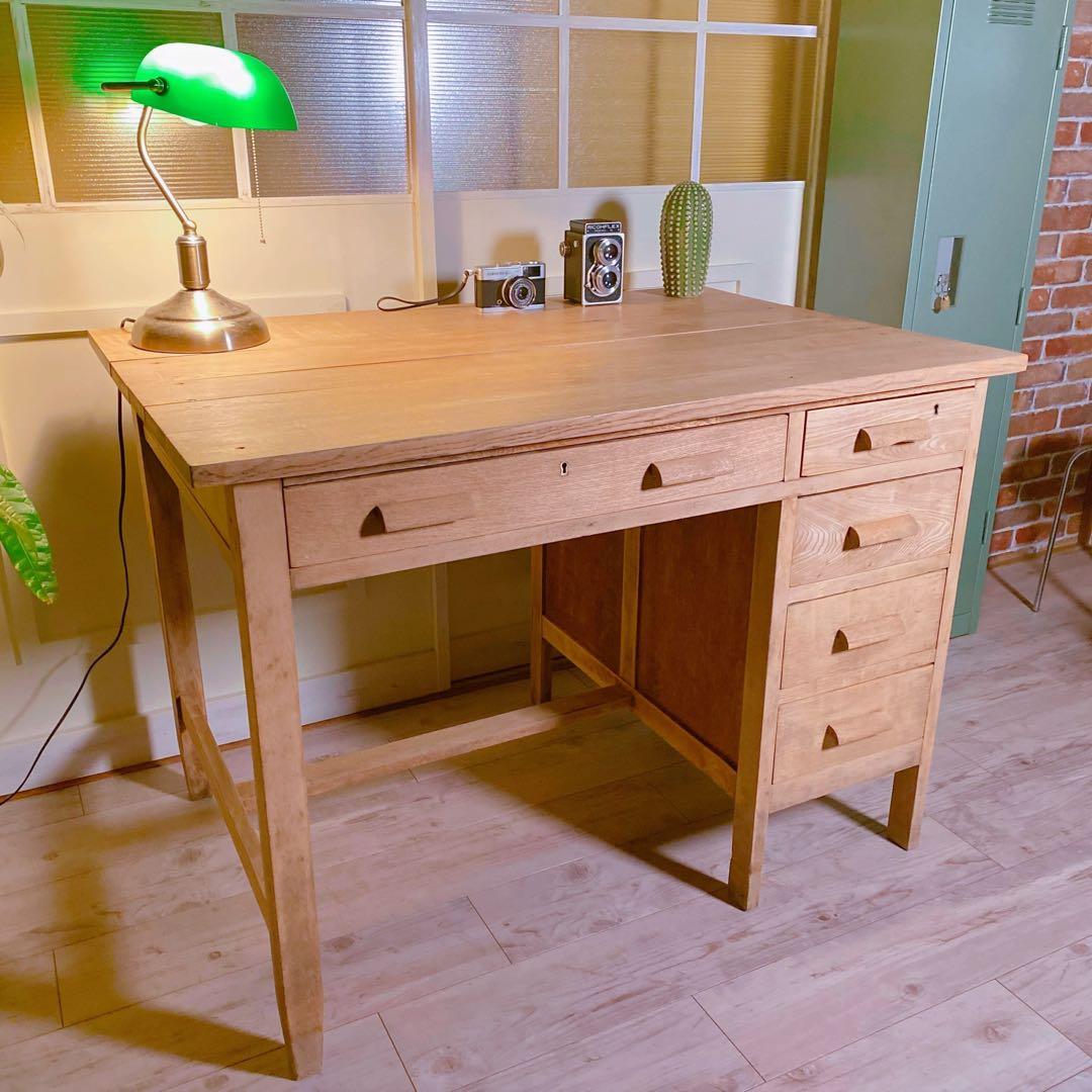 机　古道具　片袖机　ナラ材　無塗装　ナチュラル　レトロ　ヴィンテージ家具　剥離