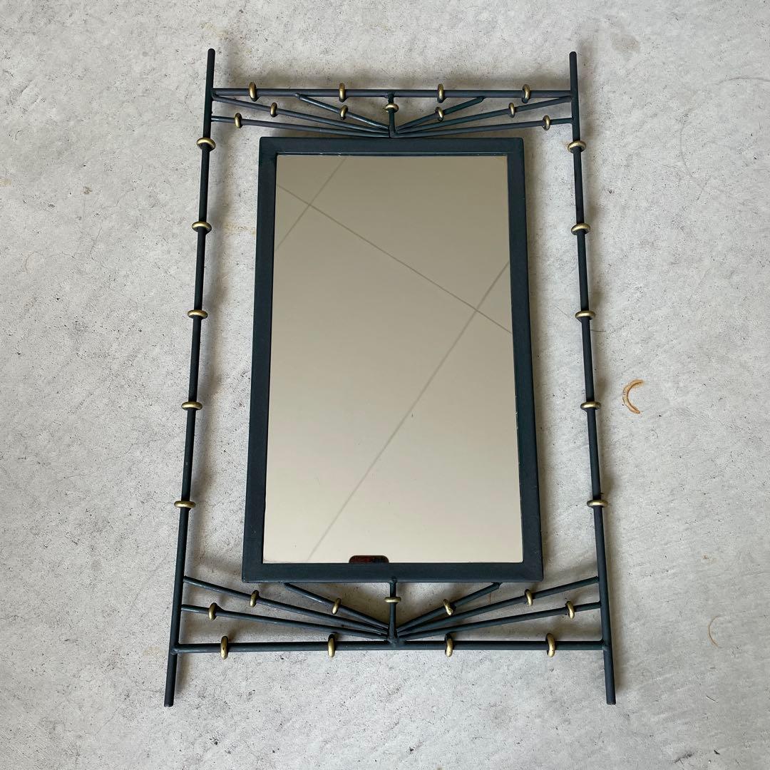 ヴィンテージ アイアン ミラー 壁掛け 鏡 鉄製 イタリア製 蚤の市