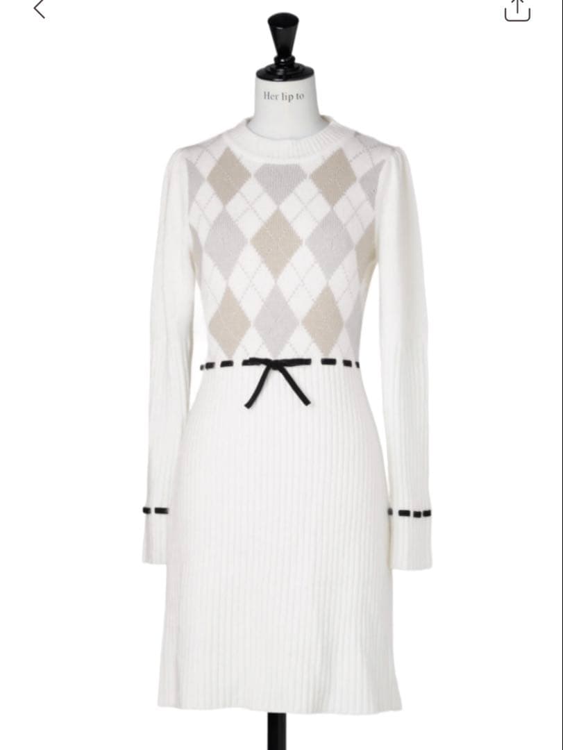 ワンピース Moor Argyle Ribbon Knit Dress