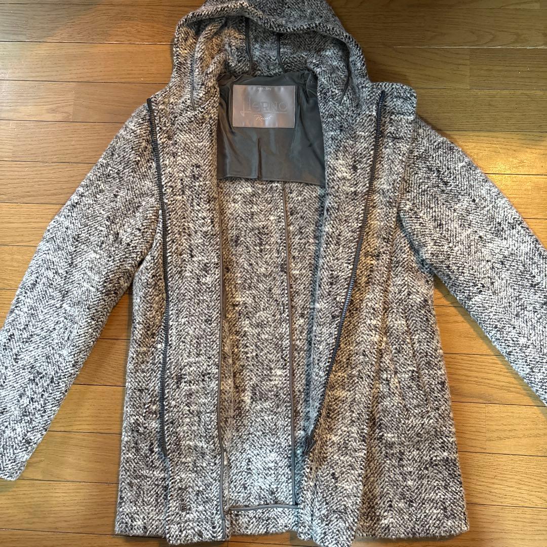 LEON別注 HERNOヘルノ フーディコート ヘリンボーン柄 アルパカ混ウール