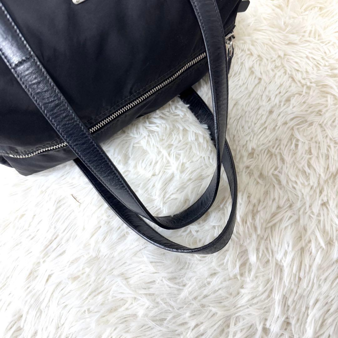 プラダ ミニボストン ハンドバッグ 三角ロゴ y2k レザー ナイロン 黒