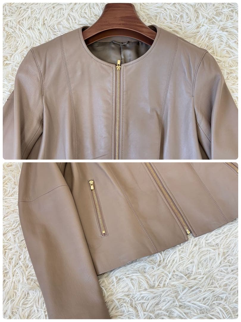 極美品 アナイ シープレザージャケット ベージュ 36 ジッパー ノー