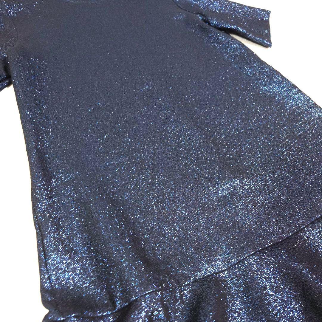 ランバンsize10/140サイズ フレアカットワンピースドレス 青 キラキラ