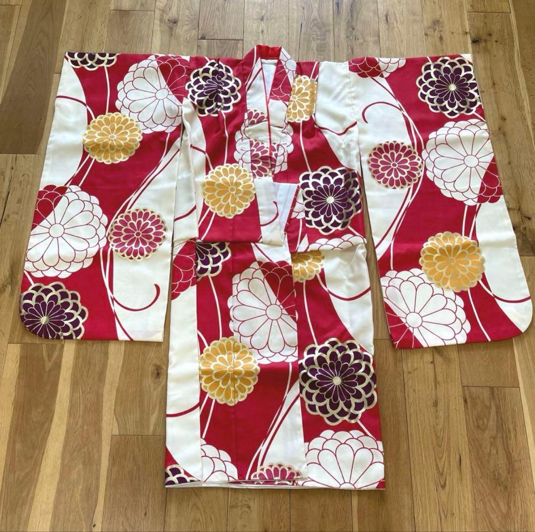 【美品】赤色花柄着物 7歳女の子　七五三