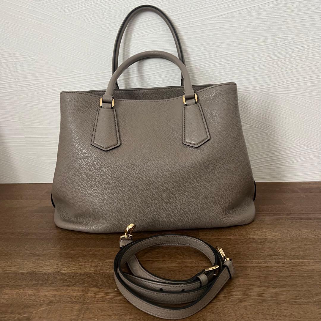 PRADA プラダ 2WAY トート ハンド バッグ レザー グレージュ