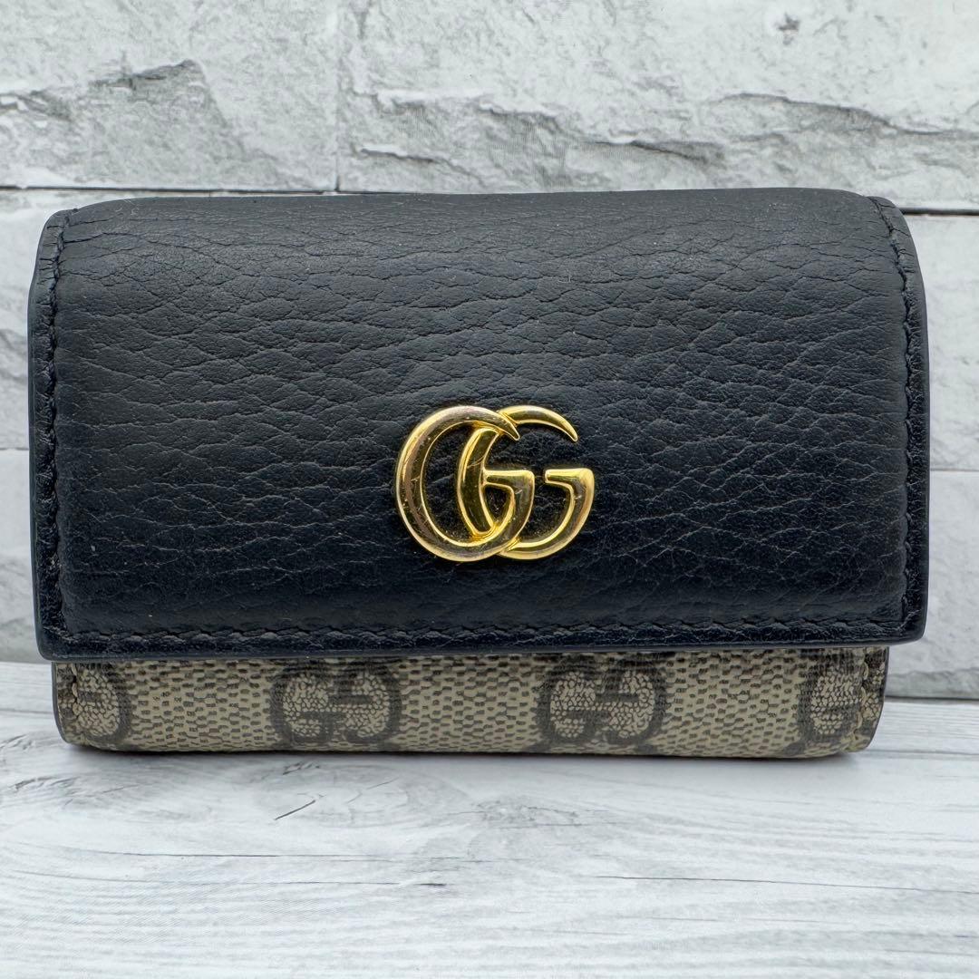 【美品】GUCCI　キーケース　6連　 マーモント　スプリーム　レザー ブラウン