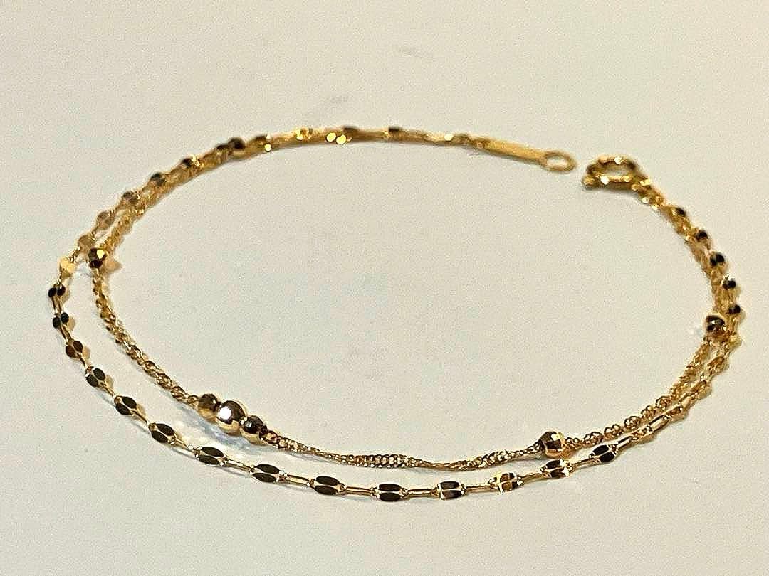 【冬服コーデ】18金２連ミラーボールブレスレット（スクリュー&ペタル）