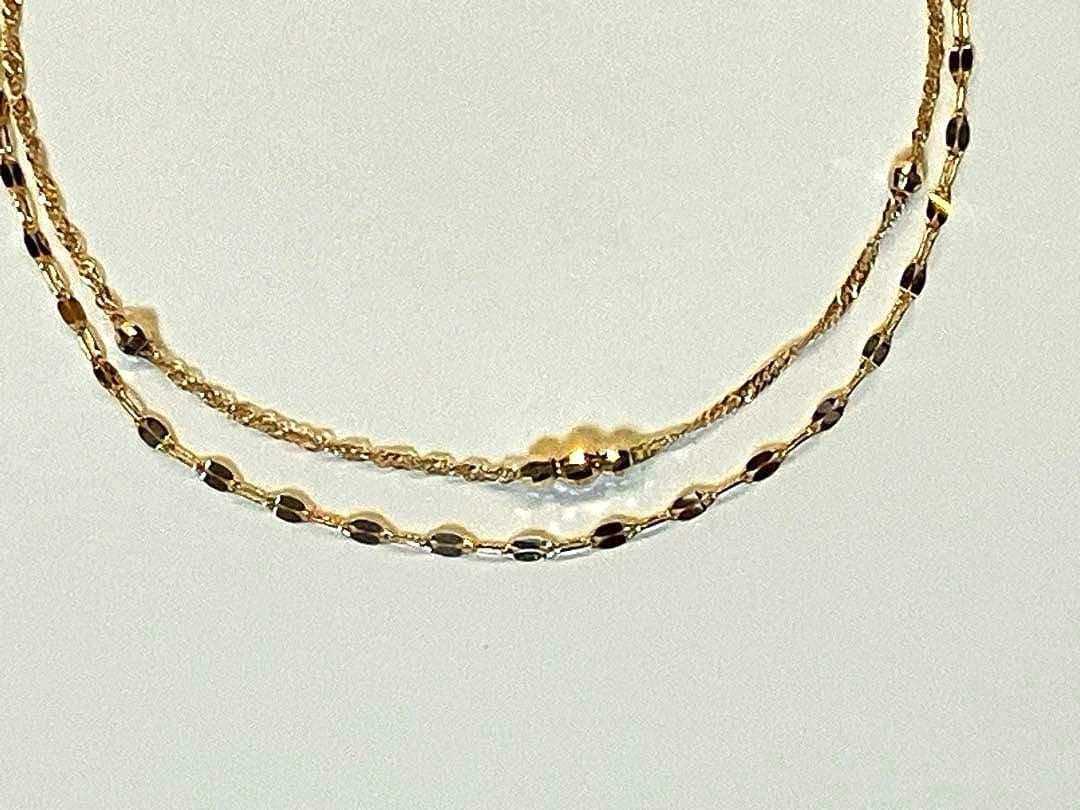 【冬服コーデ】18金２連ミラーボールブレスレット（スクリュー&ペタル）