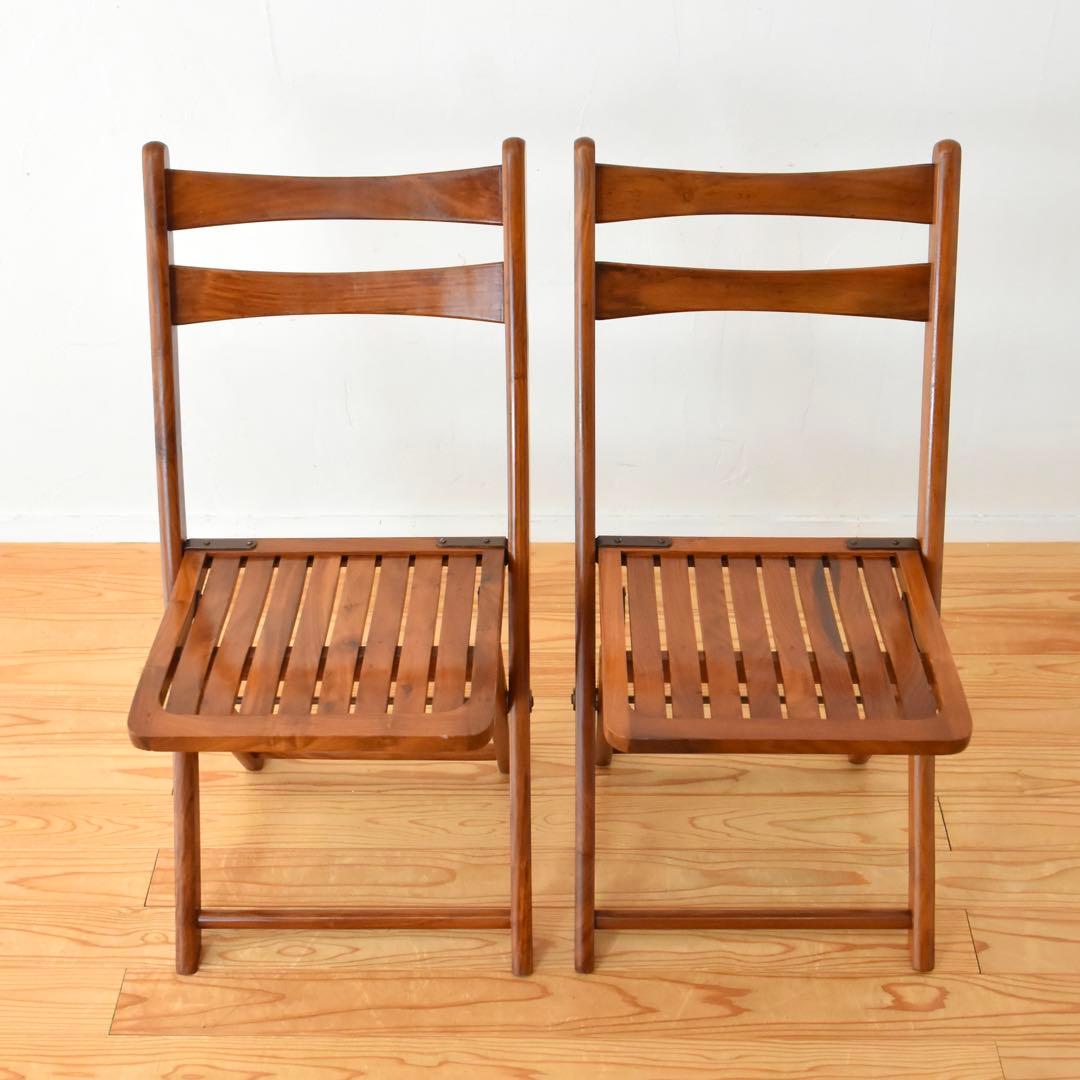 折りたたみ椅子　チーク　2脚セット