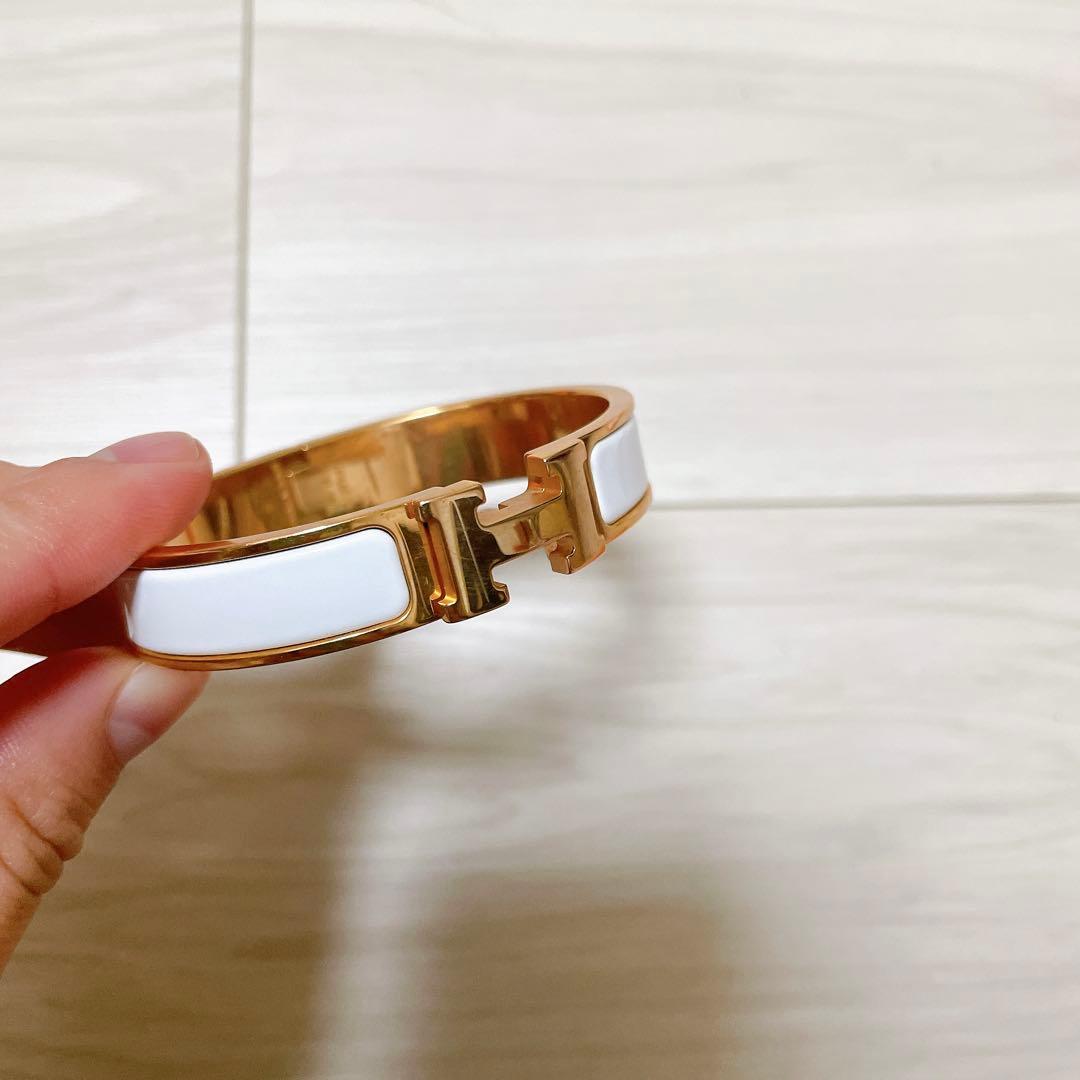 期間限定出品 HERMES クリックH バングル (ホワイト×ローズゴールド)